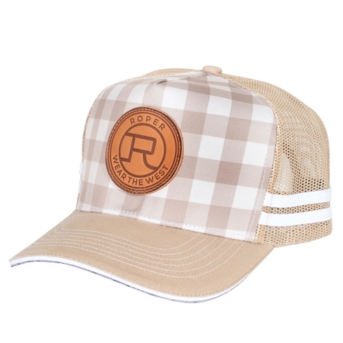 Roper Mini Plaid Trucker Cap (RC2401) Fawn/Stone OSFM