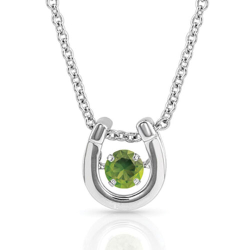 Montana Jewellery Dancing Birthstone Horseshoe Necklace (NC4742-AUG) Peridot CZ