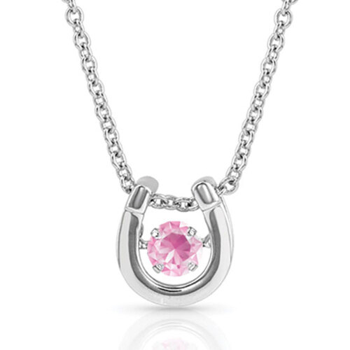 Montana Jewellery Dancing Birthstone Horseshoe Necklace (NC4742-OCT) Rose CZ