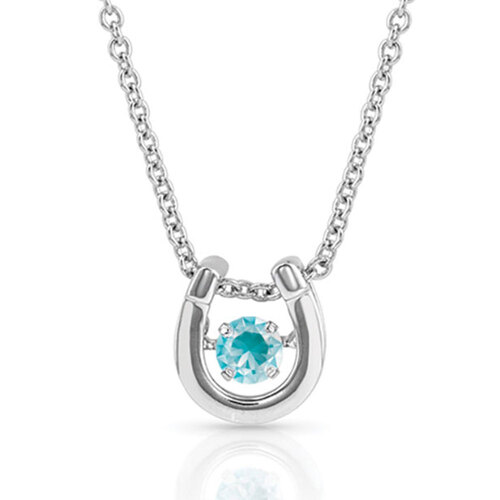 Montana Jewellery Dancing Birthstone Horseshoe Necklace (NC4742-DEC) Turquoise CZ