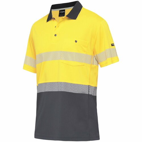 KingGee Hi Vis Workcool Hyperfreeze Spliced Taped S/S Polo (K54215) Yellow/Navy M