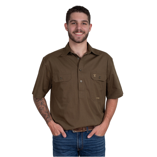 Just Country Mens Adam S/S Half Button Work Shirt (10104BAR) Bark S