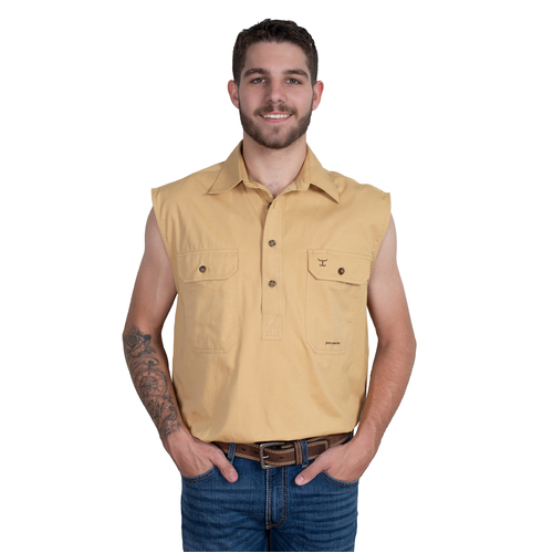 Just Country Mens Jack Sleeveless Half Button Work Shirt (10103SAN) Sand S