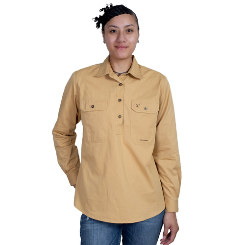 Just Country Womens Jahna L/S Half Button Work Shirt (50505SAN) Sand XS/8