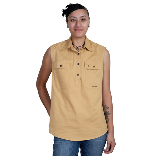 Just Country Womens Kerry Sleeveless Half Button Work Shirt (50503SAN) Sand XS/8