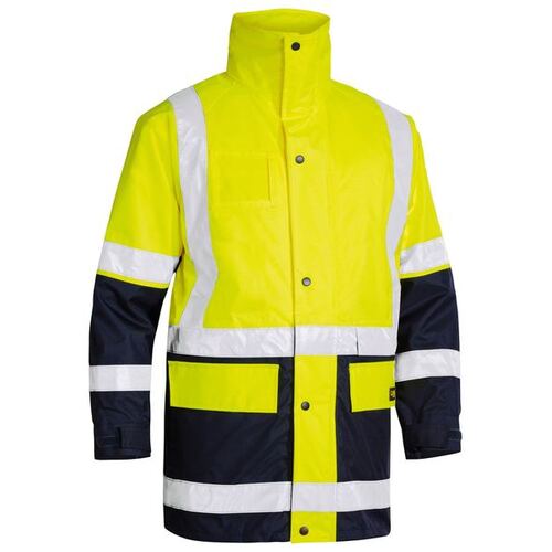 Bisley Unisex Taped Hi Vis 5-In-1 Rain Jacket (BK6975_TT04) Yellow/Navy S [AD]