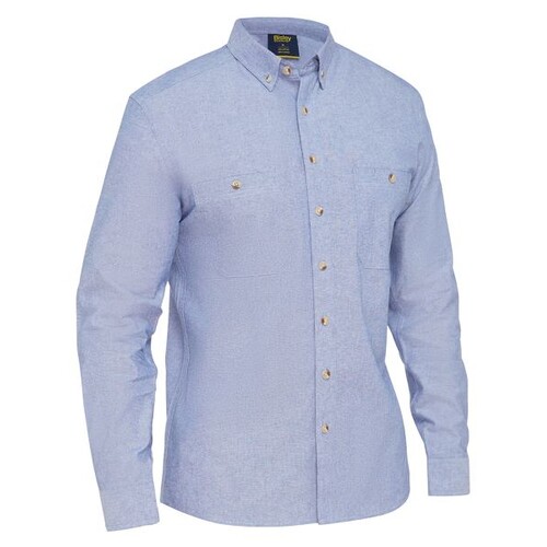 Bisley Mens L/S Chambray Shirt (BS6407_BWED) Blue XS [SD]