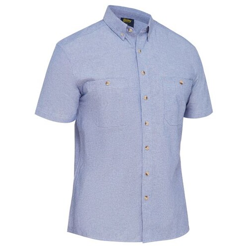 Bisley Mens S/S Chambray Shirt (BS1407_BWED) Blue XS [SD]