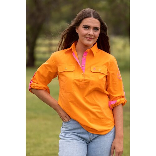 MaryG Womens Grown Here Closed Front L/S Shirt (AUSMGTMCFLS) Tangerine 8