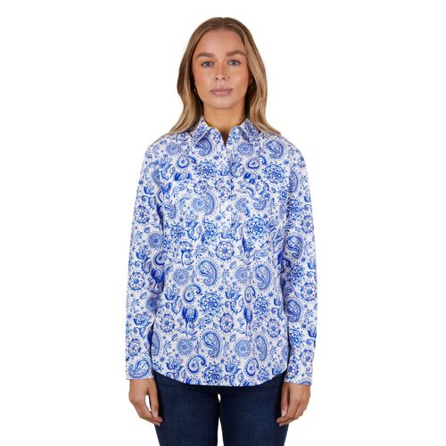 Hard Slog Womens Natalie Half Button L/S Shirt (H4S2101051) White 8