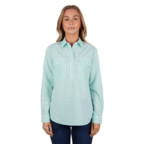 Hard Slog Womens Lize Half Button L/S Shirt (H4S2101057) Teal 12