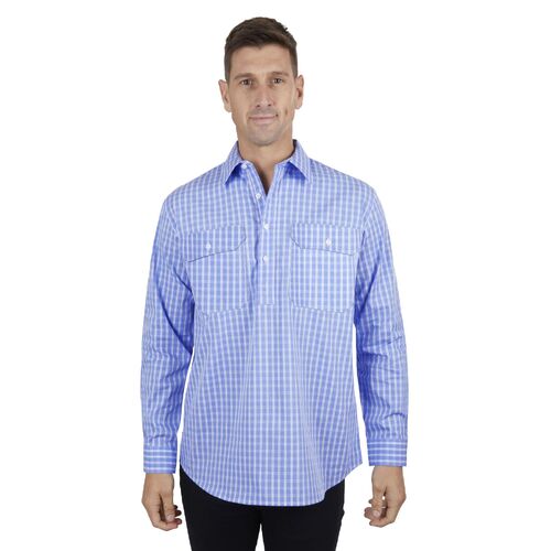 Hard Slog Mens Ron Half Button L/S Shirt (H4S1101055) Blue/White S