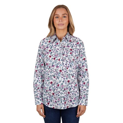 Hard Slog Womens Clara Half Button L/S Shirt (H4S2101043) White 10