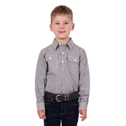 Hard Slog Childrens Cane Half Button L/S Shirt (H4S7101053) Navy/Tan 2