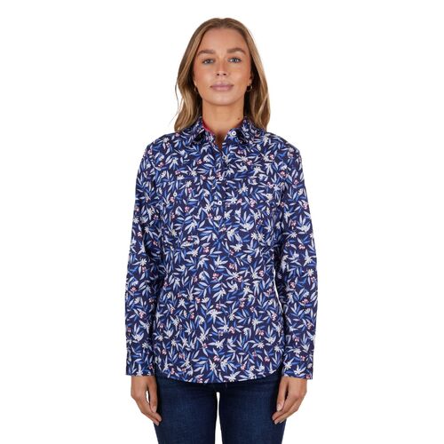 Hard Slog Womens Mindy Half Button L/S Shirt (H4S2101044) Navy 8