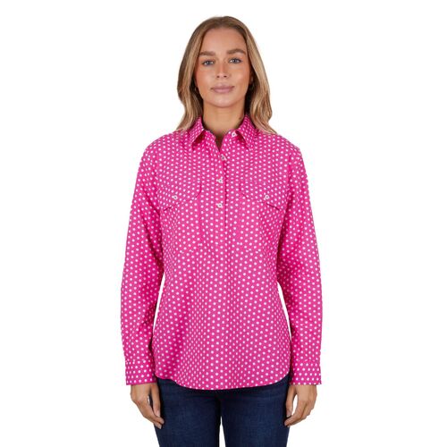 Hard Slog Womens Kelly Half Button L/S Shirt (H4S2101045) Pink 8