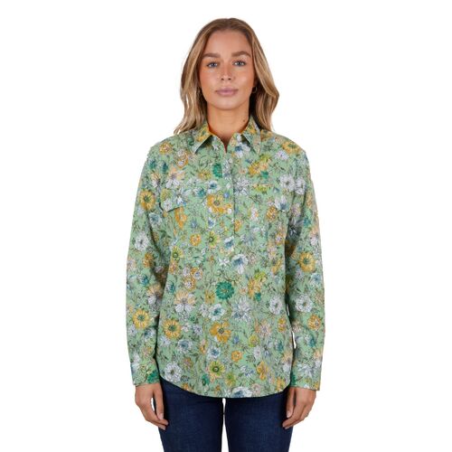 Hard Slog Womens Tui Half Button L/S Shirt (H4S2101047) Green 8