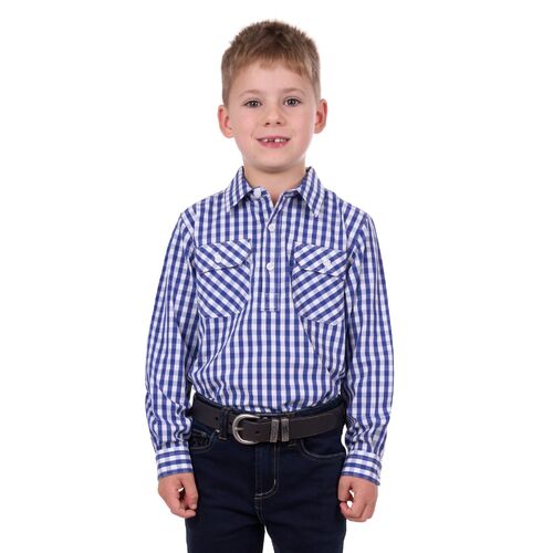 Hard Slog Childrens Denny Half Button L/S Shirt (H4S7101054) Blue/White 2