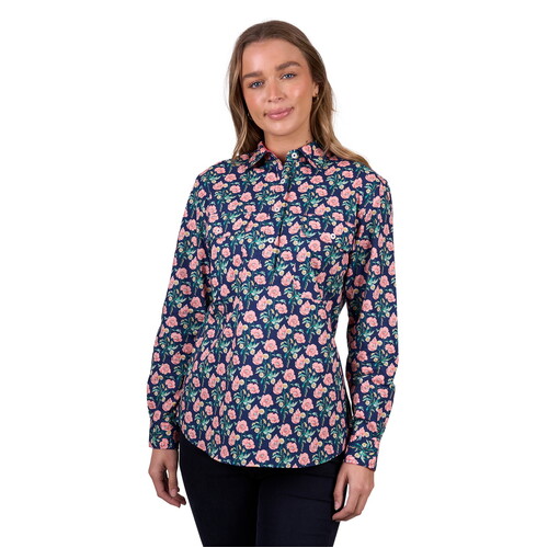 Hard Slog Womens Fauna Half Button L/S Shirt (H5W2101179) Navy 10