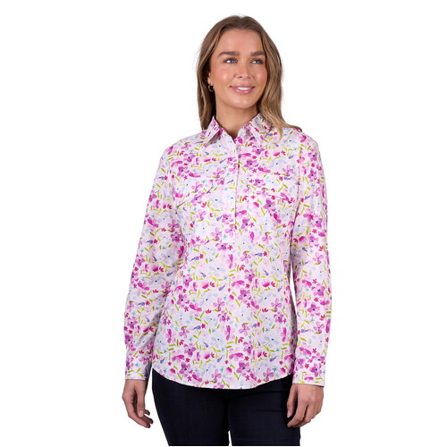 Hard Slog Womens Evae Half Button L/S Shirt (H5W2101181) White 8