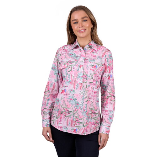 Hard Slog Womens Mill Half Button L/S Shirt (H5W2101183) Pink 8