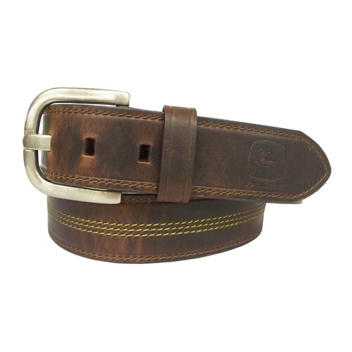 John Deere Mens 38mm Oil Tanned Leather with Silver Finish Buckle Belt (4503500-200-32) Brown 32