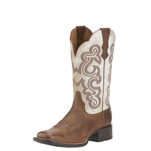 Ariat Womens Quickdraw Western Boots (10015318) Sandstorm/Distressed White 6.5C