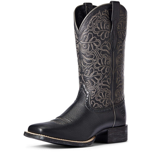 Ariat Womens Round Up Remuda Western Boots (10034024) Black Deertan 8B [SD]