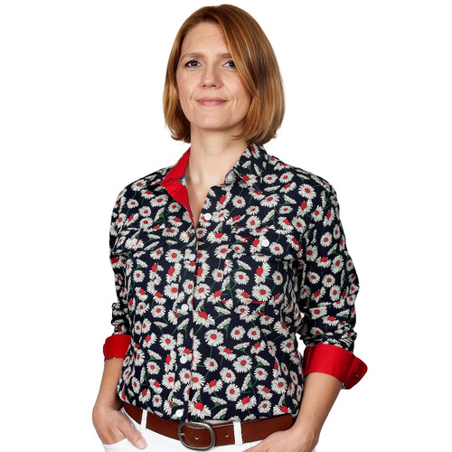 Just Country Womens Abbey Full Button Print Shirt (WWLS2163) Navy/Chilli Gerbera 8 [SD]