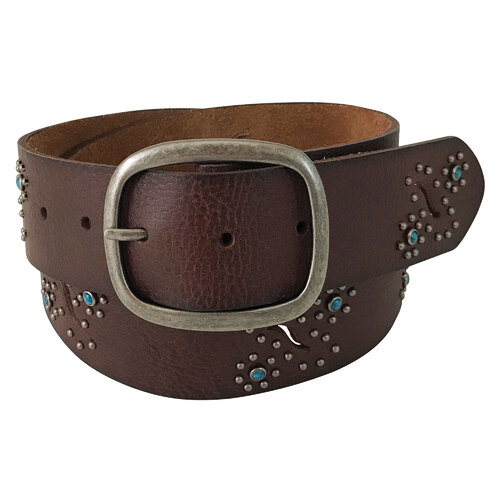 Roper Womens 1 3/4" Belt (8837790) Genuine Leather Brown Cutout/Turquoise Studs S [SD]