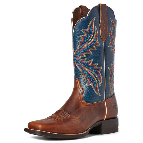 Ariat Womens West Bound Western Boots (10035986) Russet Rebel/Crackle Navy 7.5B 