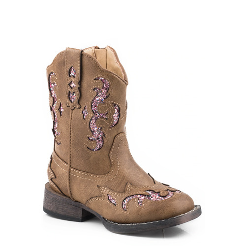 Roper Toddler Glitter Gypsy Western Boots (17903926) Tan/Pink Glitter 6