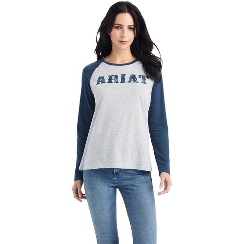 Ariat Womens R.E.A.L. Ariat Baseball Shirt (10042296) Heather Grey/Midnight M [SD]