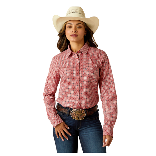 Ariat Womens Wrinkle Resistant Kirby L/S Shirt (10051332) Garnet Rose Geo S