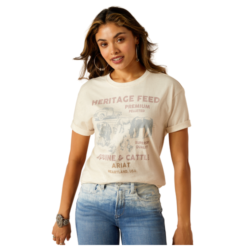 Ariat Womens Feed S/S Tee (10051291) Oatmeal Heather M