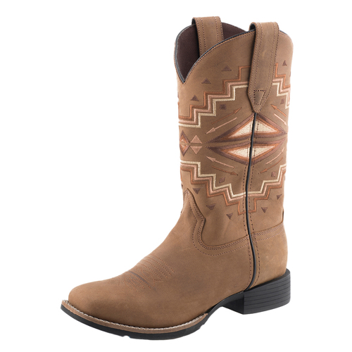 Roper Womens Monterey Aztec Western Boots (21905084) Tan Burnished Leather 6.5