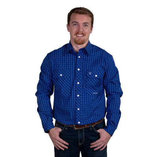 Just Country Mens Austin Full Button L/S Print Shirt (MWLS2431) Cobalt Check M [GD]