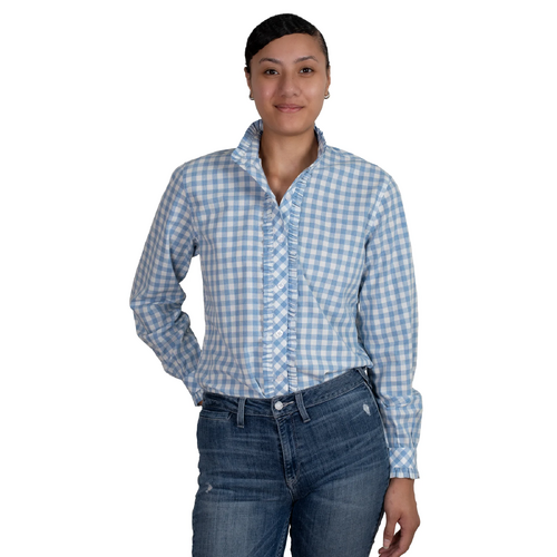 Just Country Womens Abbey Frills Full Button L/S Print Shirt (WWLS2446) Blue Check 18 [GD]