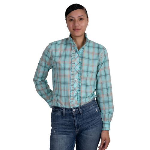 Just Country Womens Abbey Frills Full Button L/S Print Shirt (WWLS2437) Mint Green Plaid 8 [GD]