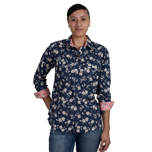 Just Country Womens Georgie Half Button L/S Print Shirt (WWLS2440) Midnight Navy Magnolia 10 [GD]