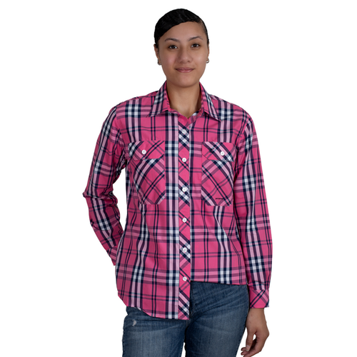 Just Country Womens Abbey Full Button L/S Print Shirt (WWLS2448) Hot Pink/Navy Plaid 8 [GD]