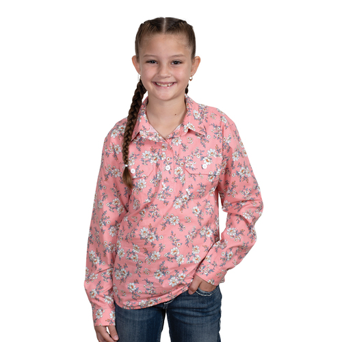 Just Country Girls Harper Half Button L/S Print Shirt (GWLS2461) Sunset Pink Magnolias XS/4-5 [GD]