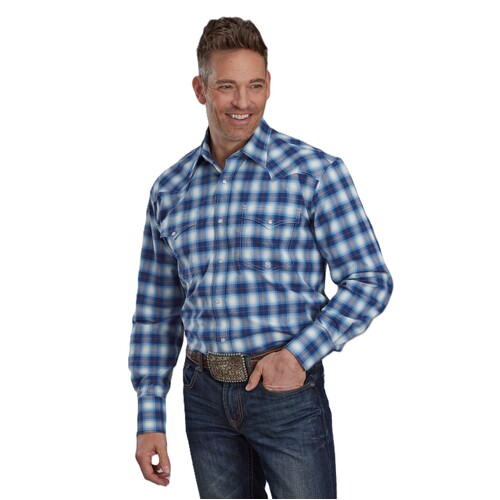 Roper Mens Amarillo Collection L/S Shirt (01278701) Plaid Blue S