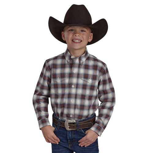 Roper Boys Amarillo Collection L/S Shirt (30378700) Plaid Brown XS