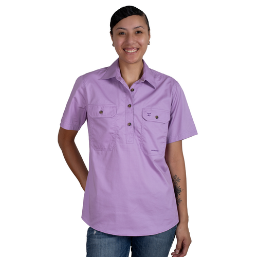 Just Country Womens Evie S/S Half Button Work Shirt (50506OCD) Orchid S/10