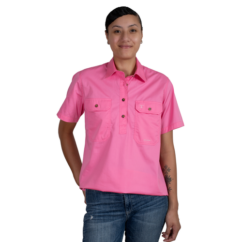 Just Country Womens Evie S/S Half Button Work Shirt (50506ROS) Rose S/10