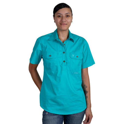 Just Country Womens Evie S/S Half Button Work Shirt (50506TUR) Turquoise XS/8