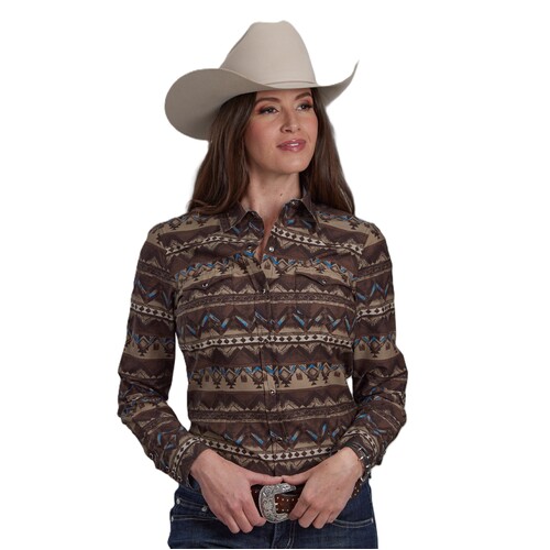 Roper Womens West Made Collection L/S Shirt (50067637) Print Brown XS