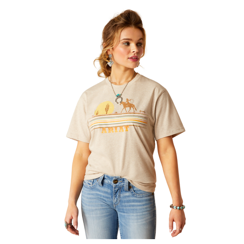 Ariat Womens Cowgirl Desert S/S Tee (10048680) Oatmeal Heather XS