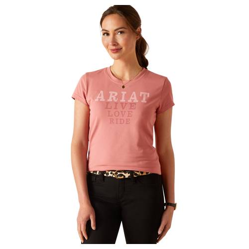 Ariat Womens Love Love Ride S/S Tee (10048548) Dusty Rose XS